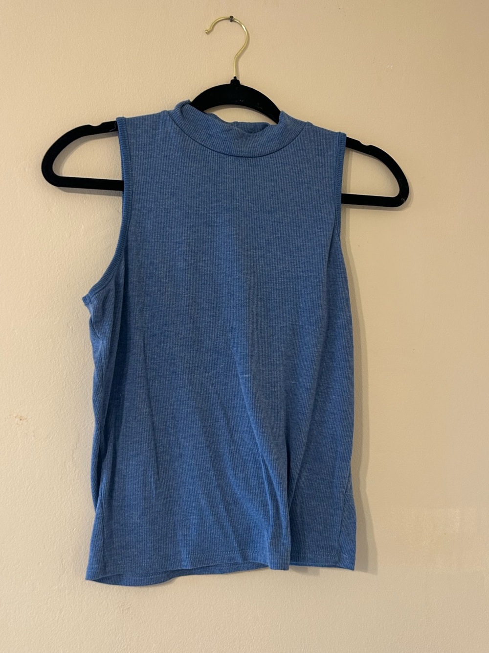 Blue Ribbed Mock Neck Tank